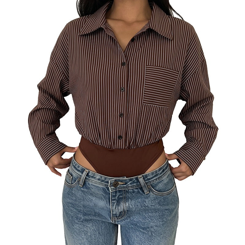 Women's oversized blouse made of viscose with fine pinstripes and chest pocket Chichicherry