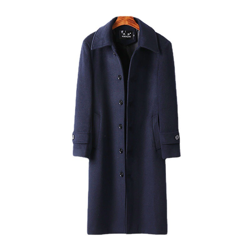 Men's tailored maxi long wool blend coat with tie belt and Kent collar Chichicherry
