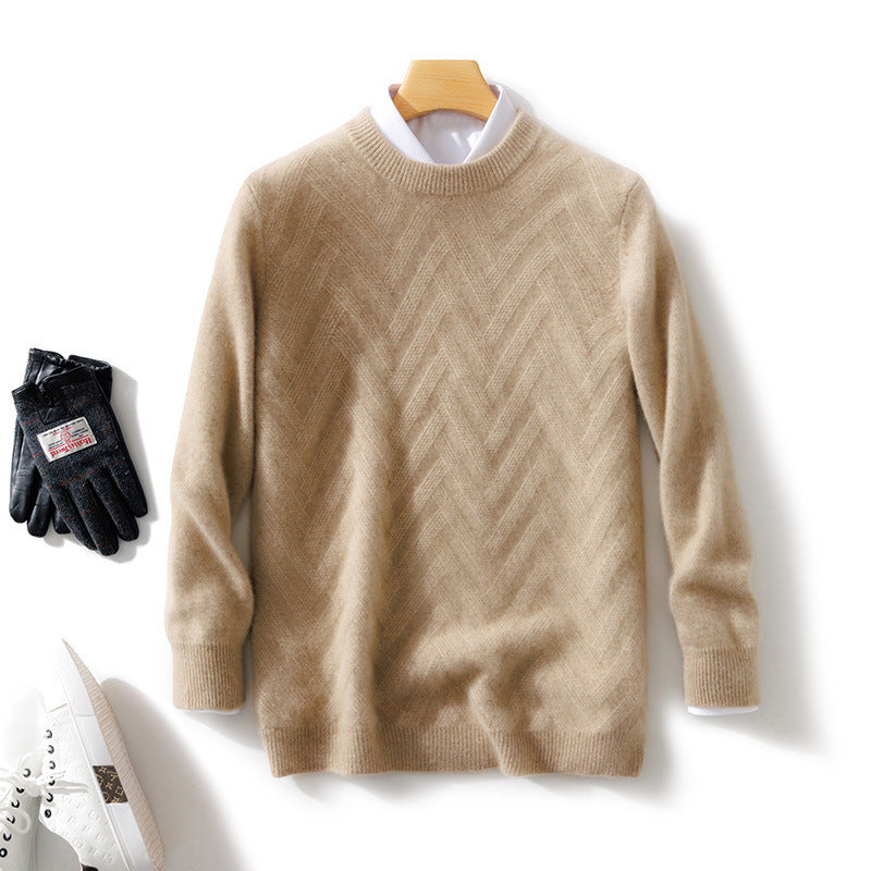 Men's Fine Crew Neck Sweater made of Cashmere Blend with Chevron Structure Chichicherry