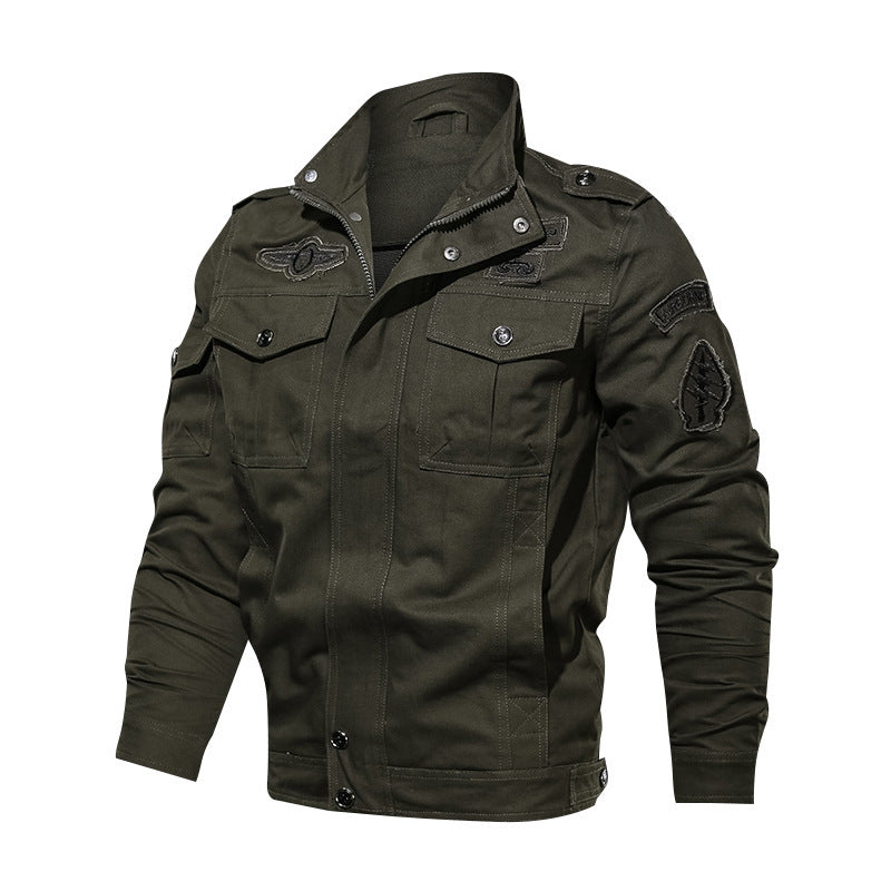 Men's robust canvas field jacket in military utility style with shoulder flaps and flap pockets Chichicherry