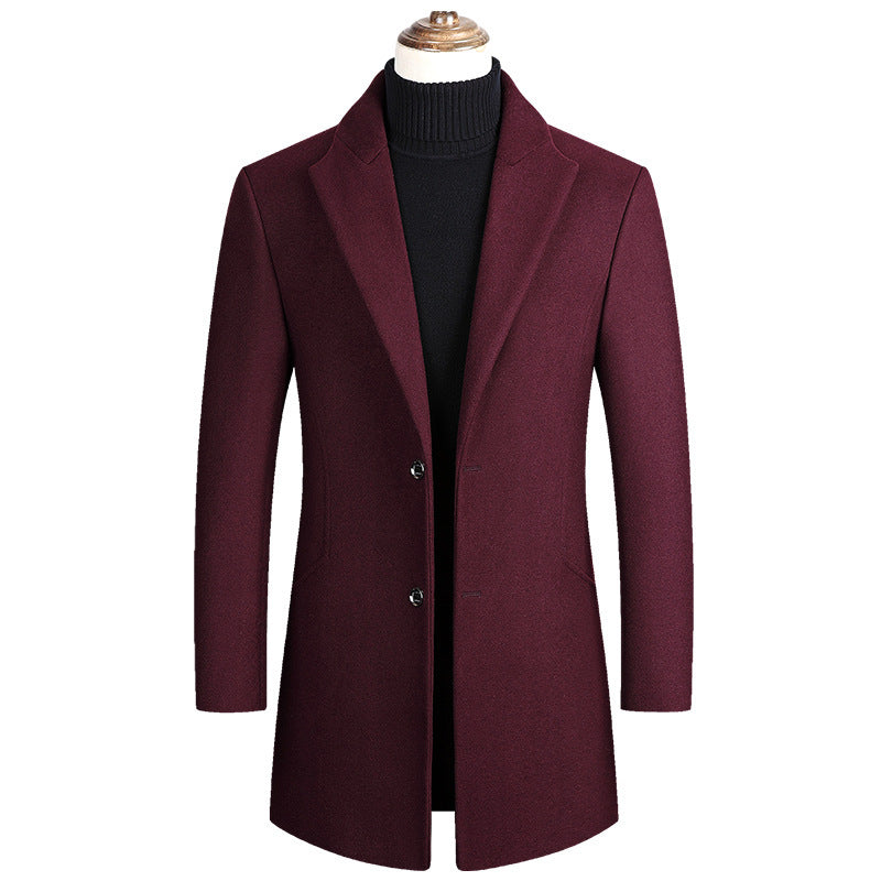 Men Tailored Wool Blend Coat with Notch Lapel and Two-Button Closure Chichicherry