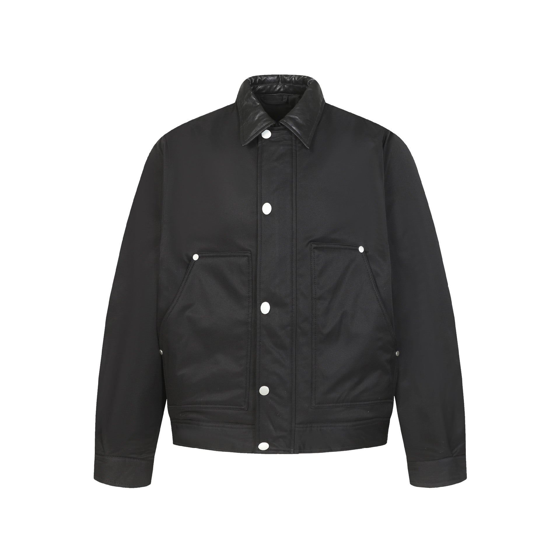 Unisex Short Boxy Quilted Blouson Jacket with Contrasting Leather-Look Collar Chichicherry