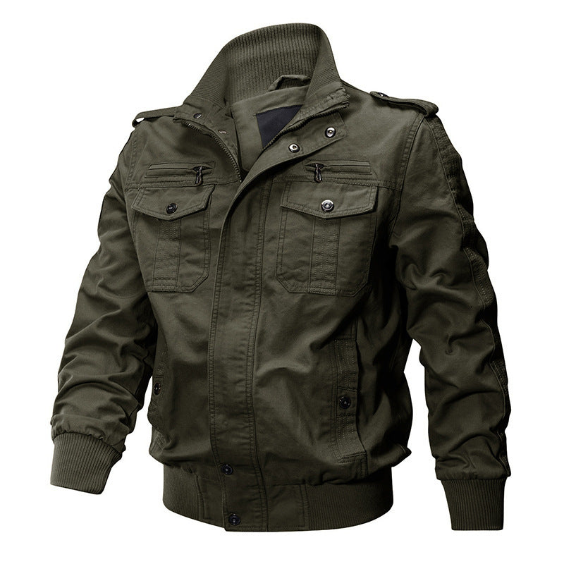 Men's ruggedly cut canvas field jacket with ribbed collar and utility pockets Chichicherry