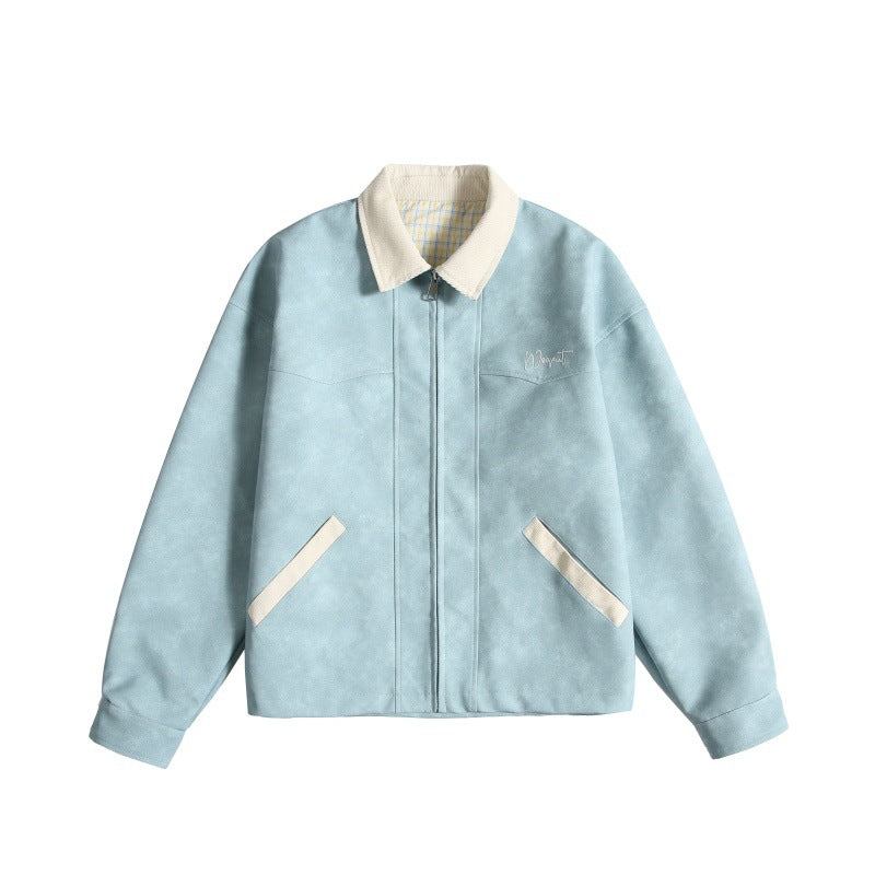 Women Oversize Suede-Look Bomber Jacket with Cord Collar and Concealed Zipper Chichicherry