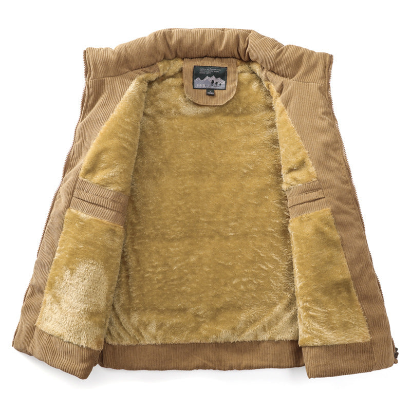 Men's cord utility quilted vest with teddy lining, high stand-up collar and patch flap pockets Chichicherry