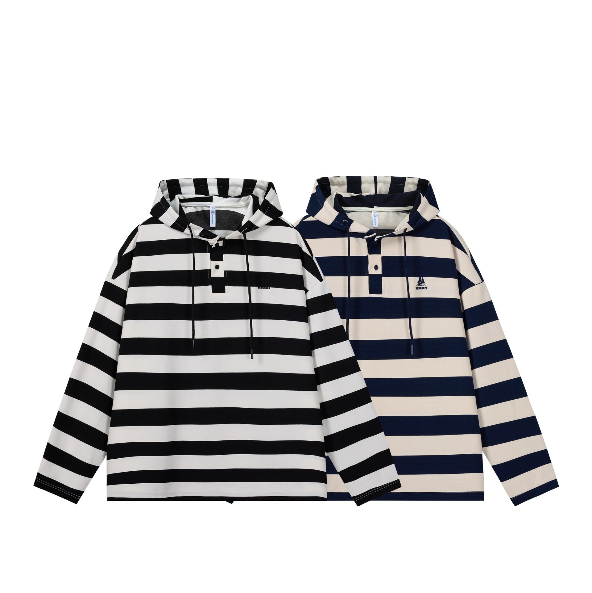Men's Striped Hooded Rugby Shirt in Oversized Cut with Placket Chichicherry