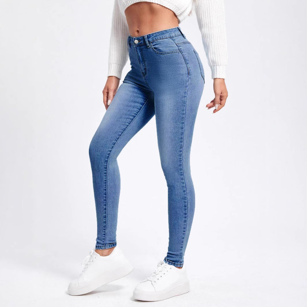 Women High-Cut Elastic Skinny Jeans with High Waist and Slim Fit Chichicherry