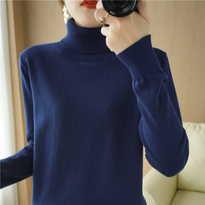 Women Minimalist Fine Knit Roll Neck with High Rib Collar and Slim Fit Chichicherry