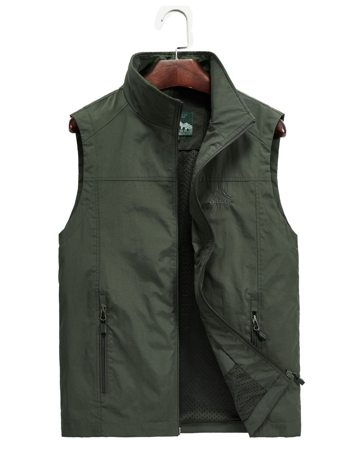 Men's utility outdoor vest with breathable mesh lining, zippered pockets, and adjustable hem Chichicherry