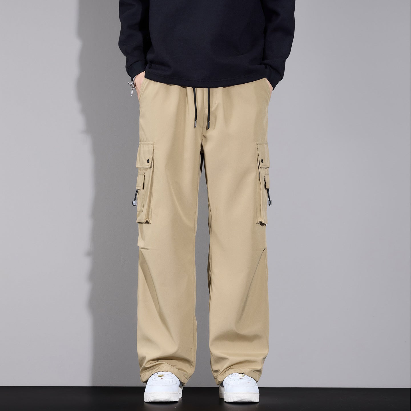 Men's Cargo Pants in Loose Fit with Multi-Pockets and Drawstring Waist Chichicherry