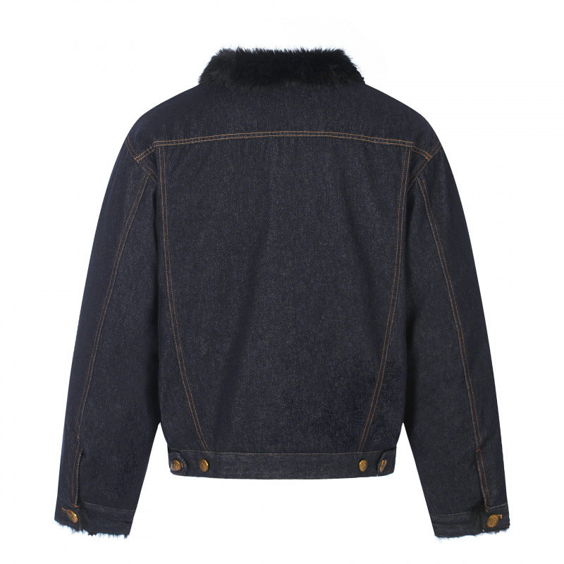 Men's short-cut denim jacket with faux fur collar and teddy lining look Chichicherry
