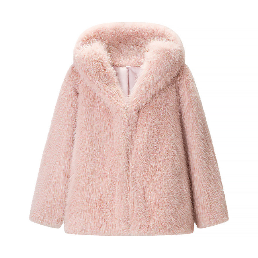 Women Short Jacket made of Faux Fur with Voluminous Shawl Collar and Oversize Silhouette Chichicherry
