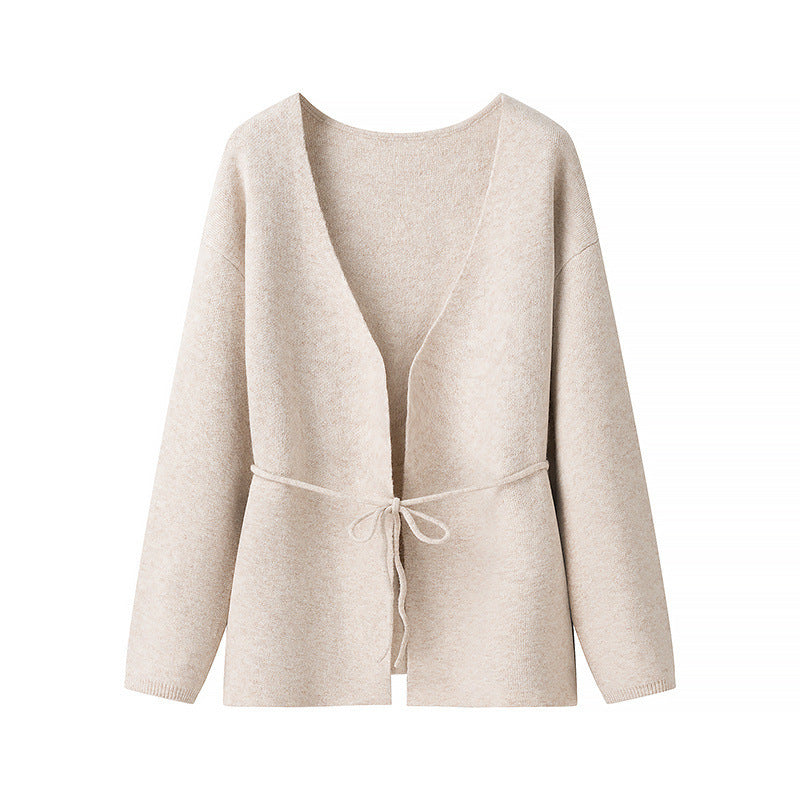 Women’s wrap cardigan made of chunky knit wool blend with V-neck and balloon sleeves Chichicherry