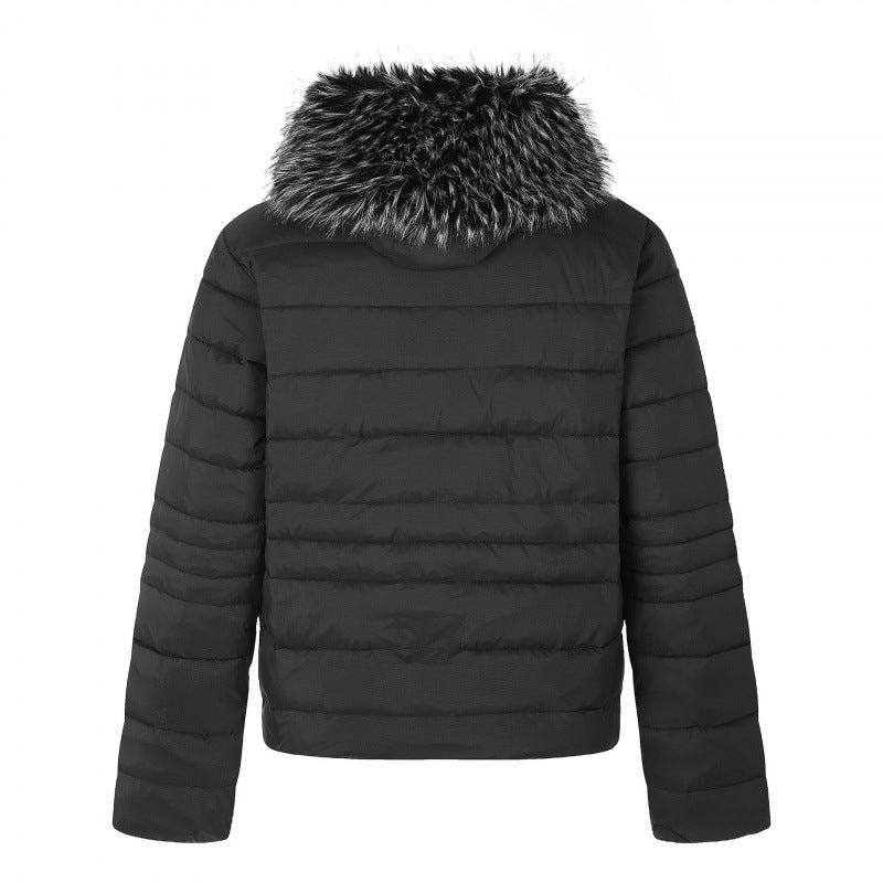 Women's short quilted hooded jacket with removable faux fur collar and thermal padding Chichicherry