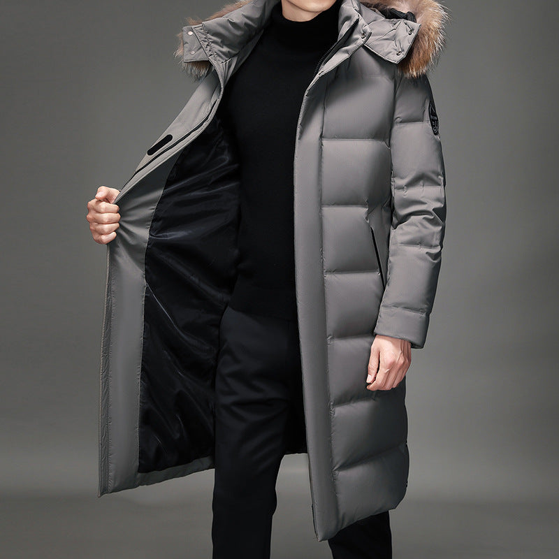 Men's Long Cut Slim-Fit Quilted Parka with Removable Hood and Thermal Lining Chichicherry