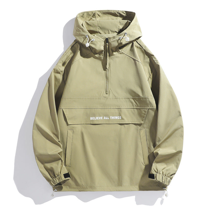 Men's hooded anorak with half zipper, kangaroo pocket and adjustable hem Chichicherry