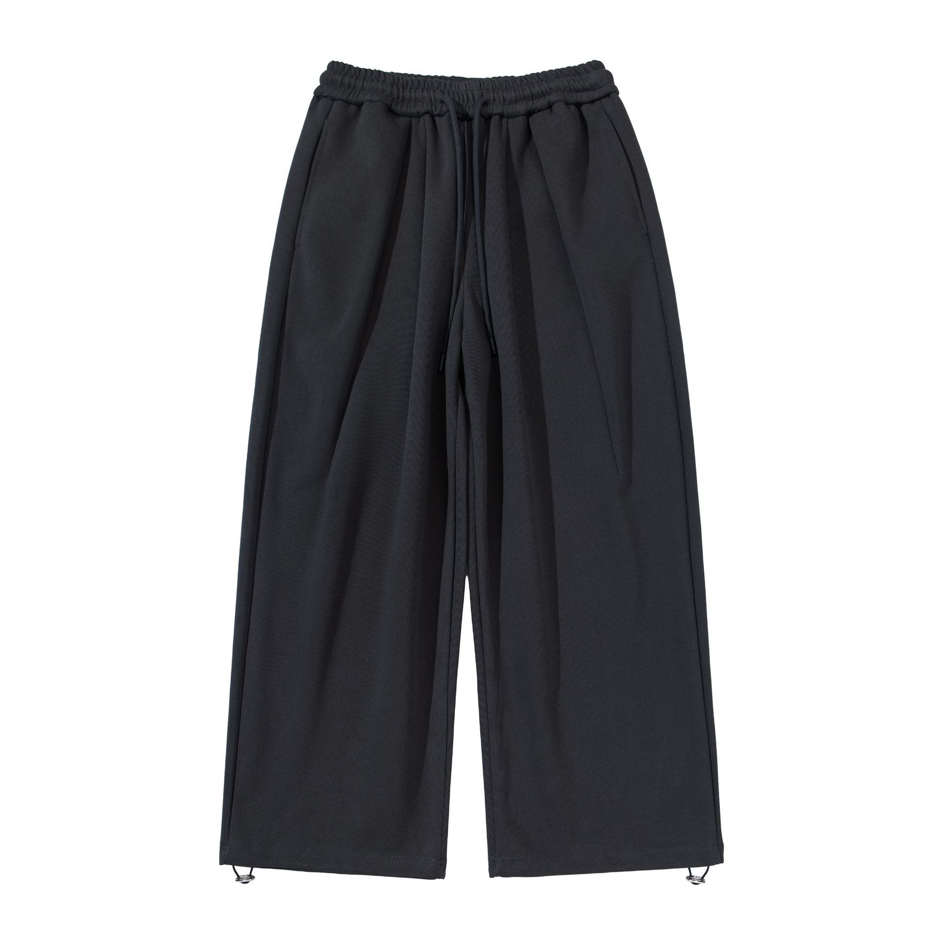 Unisex Wide Cropped Jogging Pants with Drawstring Waistband, Side Pockets and Adjustable Hem