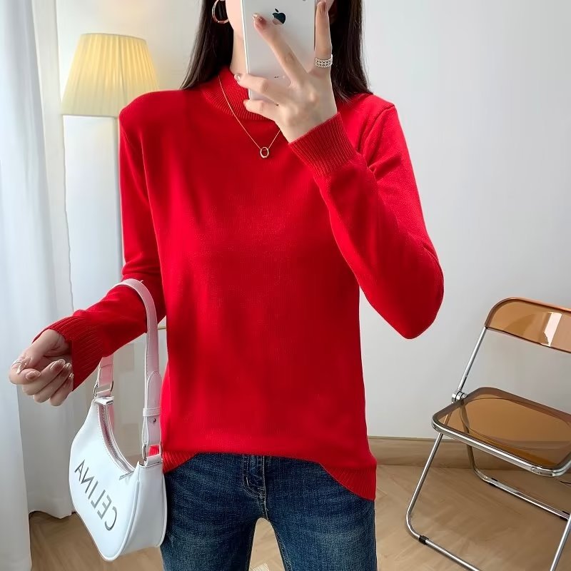Damen Feiner Langarm-Feinstrickpullover mit schmalem Stehkragen und gerippten Bündchen Chichicherry