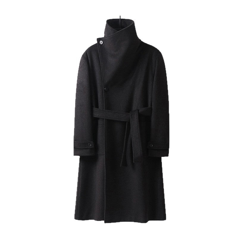 Women Maxi Length Wool Blend Coat with Oversized Shawl Collar and Patch Pockets Chichicherry