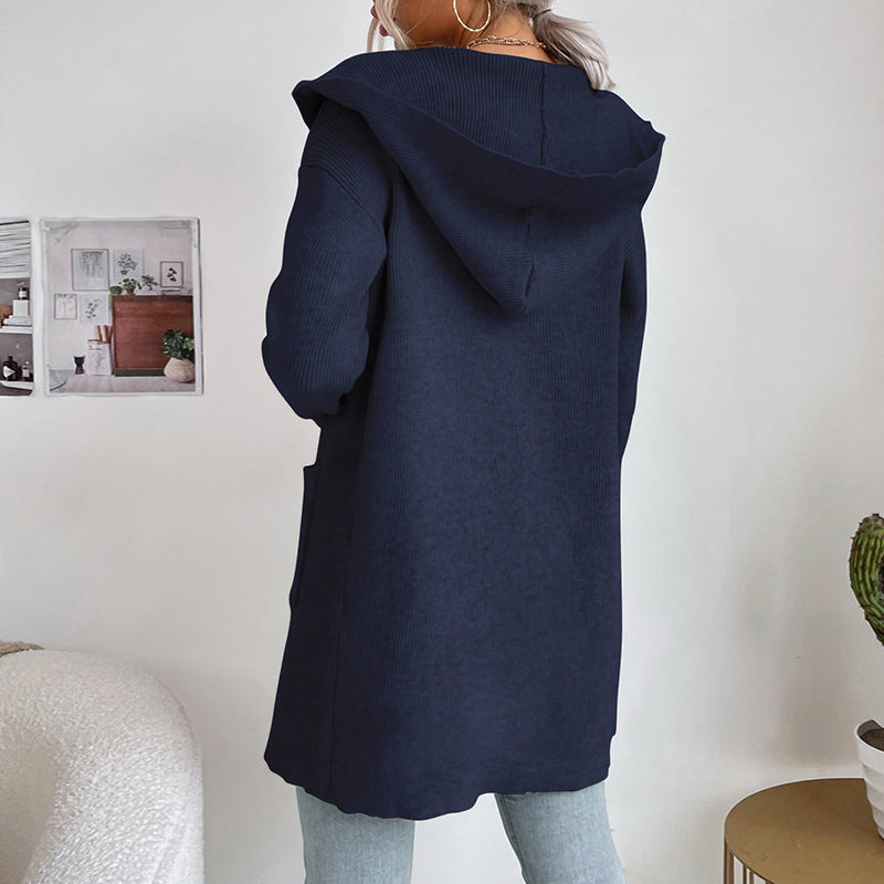 Women's longer ribbed cocoon cardigan made of lightweight fine knit with patch pockets Chichicherry