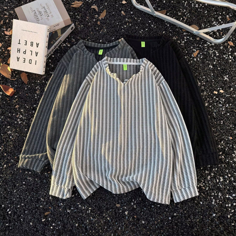 Damen Feinstrick-Pullover mit feiner Waffelstruktur, V-Notch-Ausschnitt und legerer Oversize-Passform Chichicherry