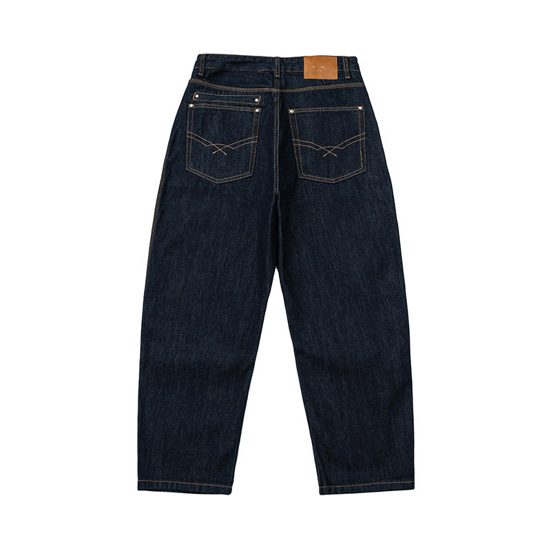 Women Relaxed-Fit High-Waist Denim Pants with Wide Legs and Distinctive Seam Design Chichicherry