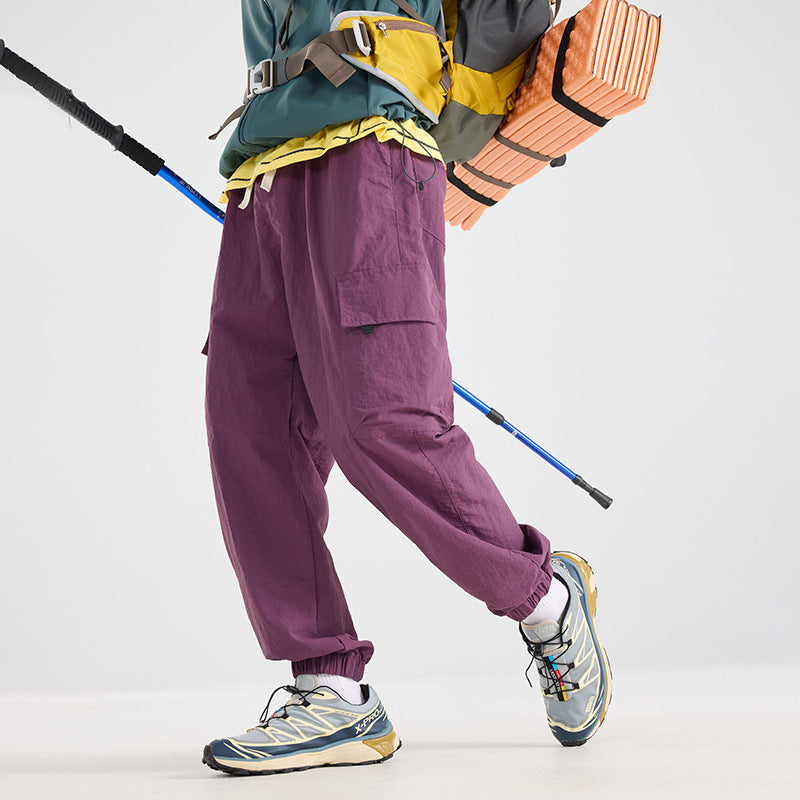 Men's Lightweight Utility Cargo Pants made of Ripstop with Elastic Hem and Multiple Pockets Chichicherry