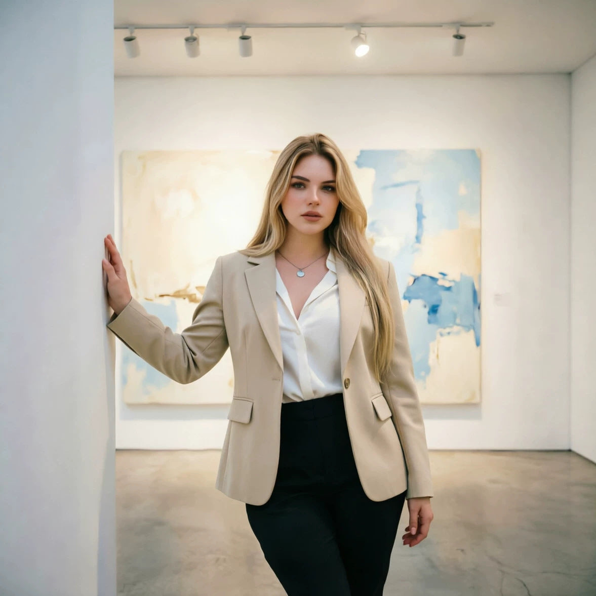 Women Fitted Single-Button Business Blazer with Flap Pockets Chichicherry