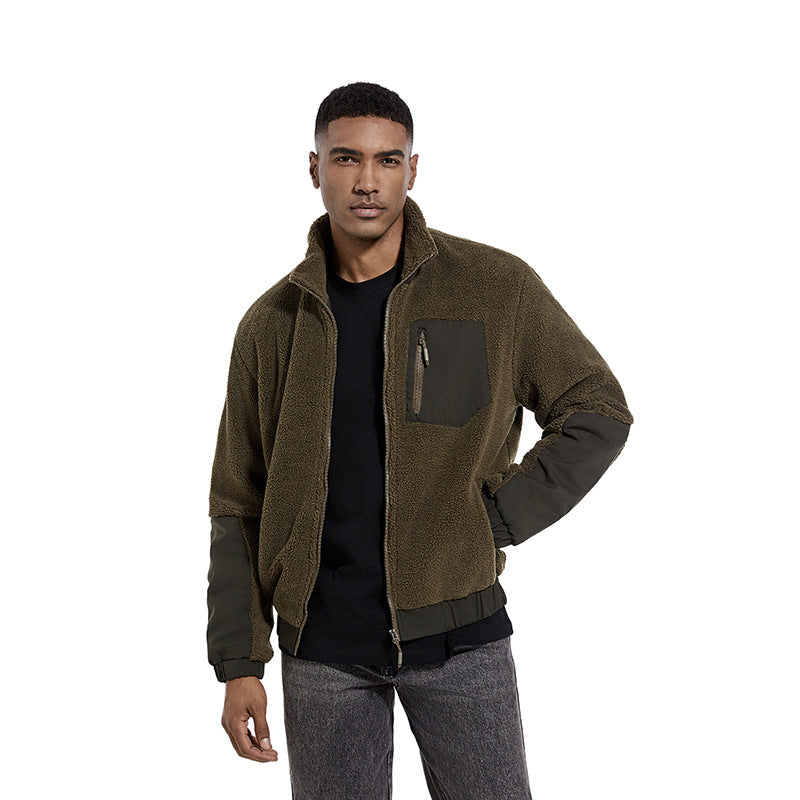 Men's teddy fleece jacket with stand-up collar and reinforced inserts Chichicherry