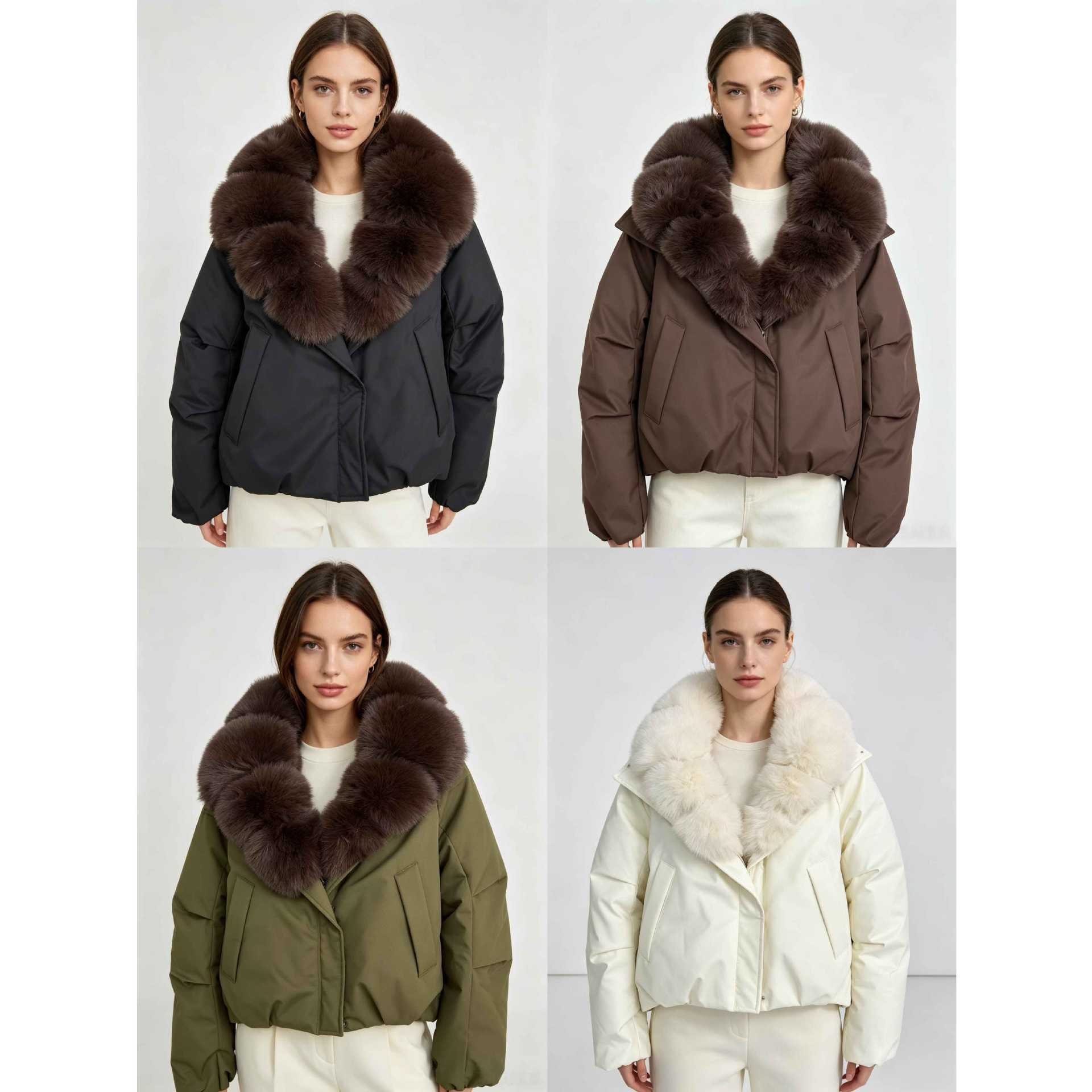 Ladies nan short thermal quilted jacket with voluminous removable faux fur collar and tailored hem Chichicherry