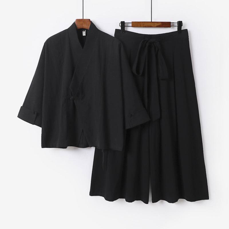 Women's Lightweight Kimono Loungewear Set with V-Neck Three-Quarter Sleeves and Wide Palazzo Pants Chichicherry