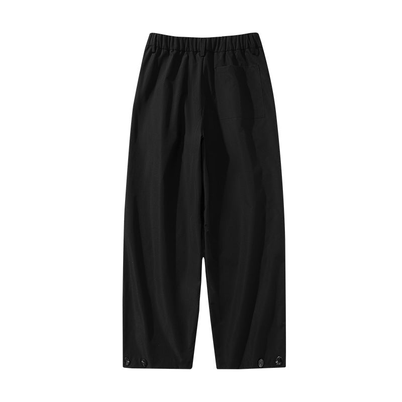 Women wide pleated trousers with high waistband, belt loops & adjustable hem tabs Chichicherry
