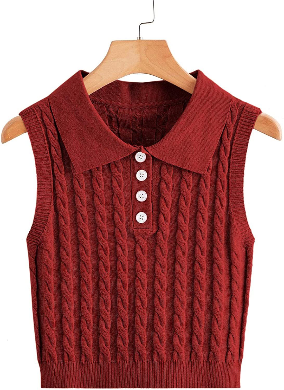 Women's fine knit sleeveless polo vest with cable pattern and tailored cut Chichicherry