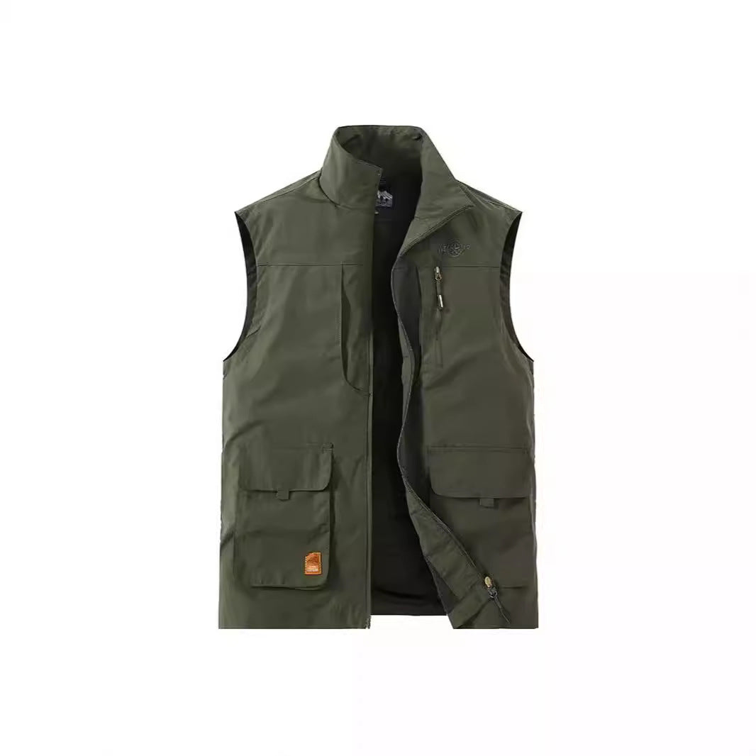 Men's Lightweight Utility Vest with Stand-Up Collar, Front Flap Pockets and Chest Zip Pocket Chichicherry