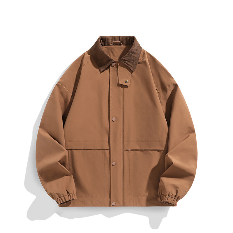 Men's Oversized Utility Jacket with Cord Collar and Snap Front Chichicherry