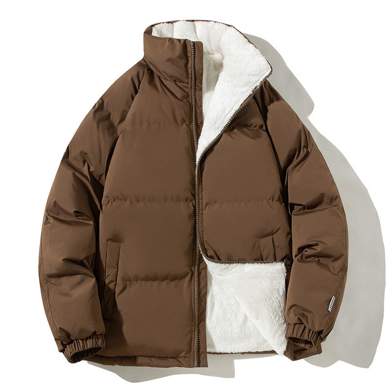 Women's Oversized Puffer Jacket with Teddy Lining, Stand Collar and Patch Pockets Chichicherry