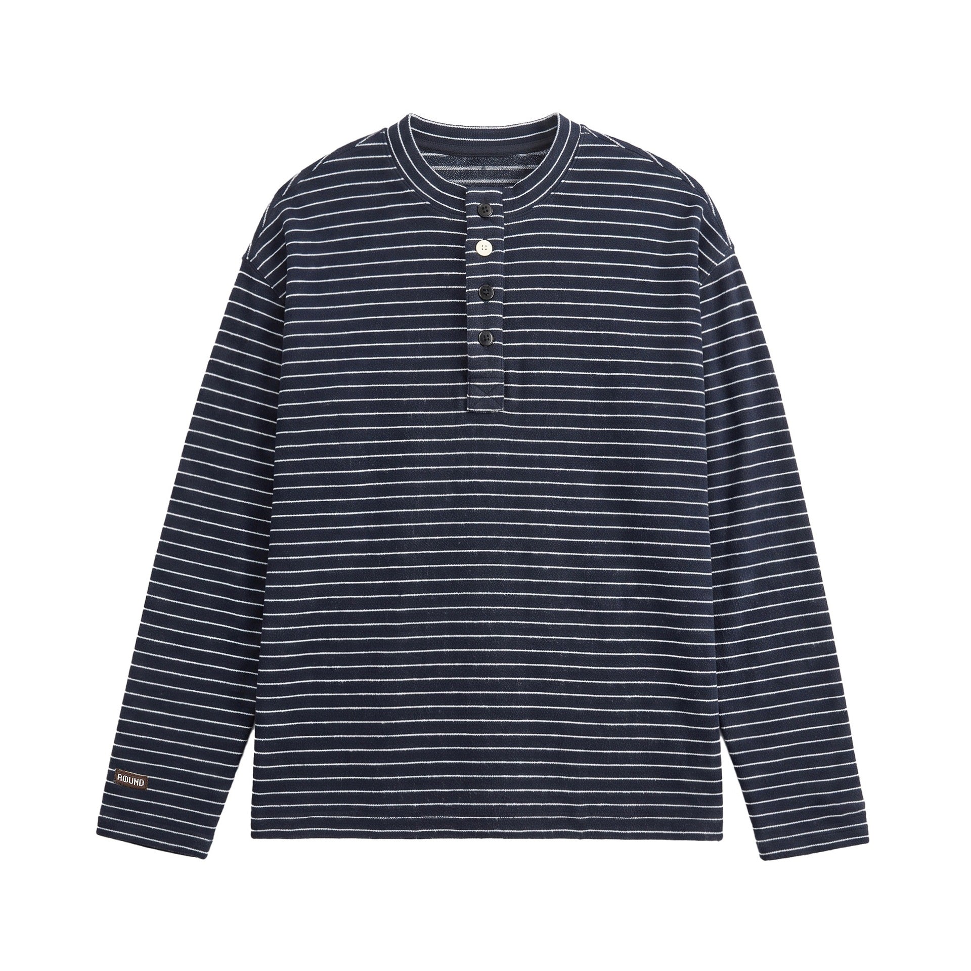 Men's Fine Knit Henley Shirt with Short Button Placket and Horizontal Stripe Pattern Chichicherry
