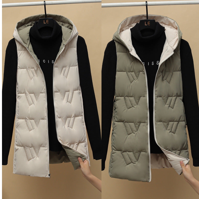 Women’s quilted long padded hooded vest with zipper Chichicherry