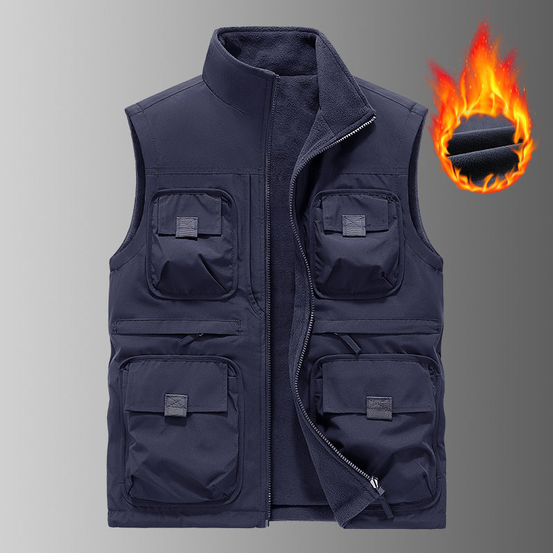 Men's Insulated Utility Vest with Fleece Lining and Multiple Pockets Chichicherry