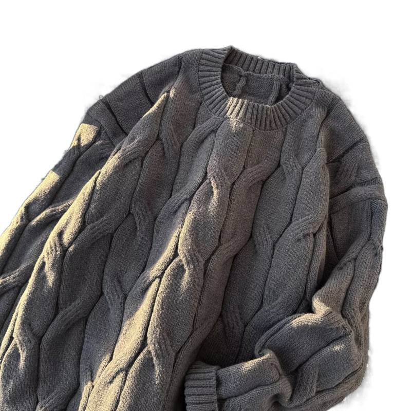 Damen Grobgestrickter Oversize-Zopfmuster-Strickpullover mit verkürztem Saum Chichicherry