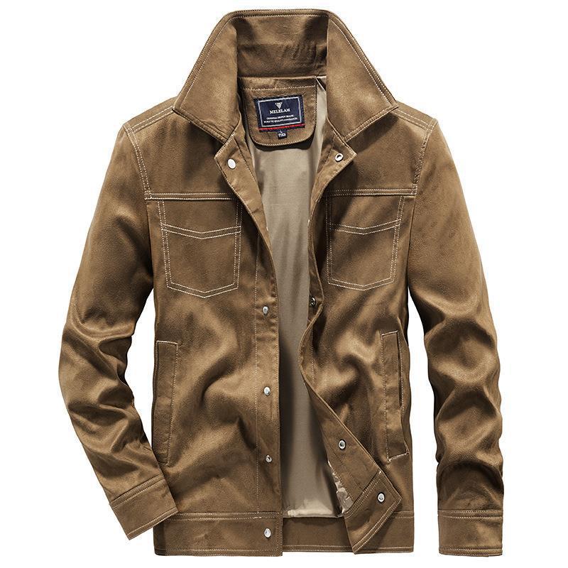 Men's Suede Look Trucker Jacket with Snap Closure Chichicherry