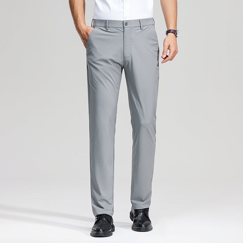 Men's Slim Business Stretch Pants with Crease and Comfort Waistband Chichicherry