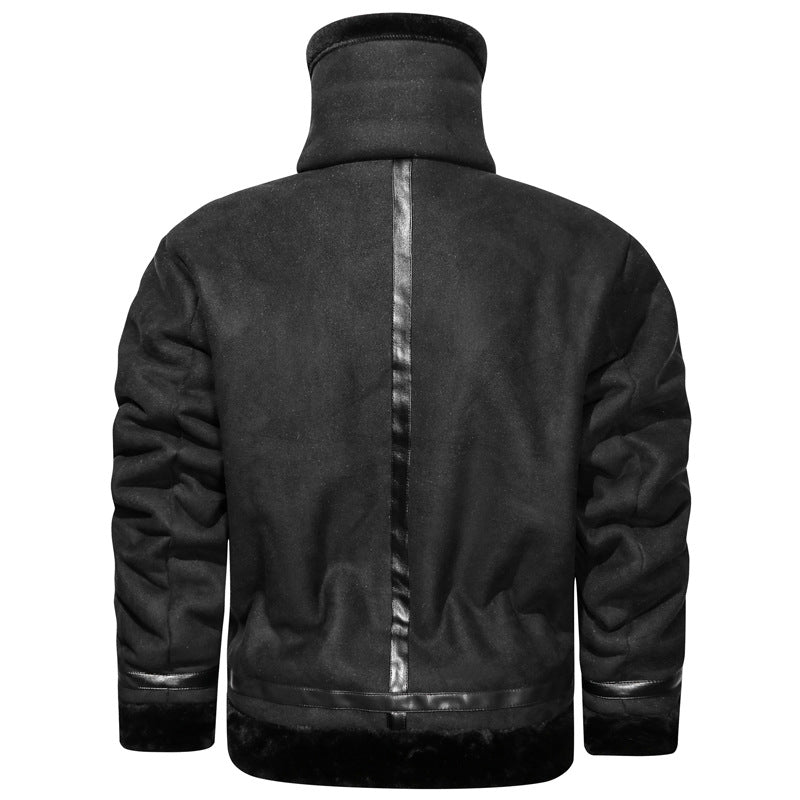 Men's flight jacket with lamb fur lining and faux leather appliqués Chichicherry