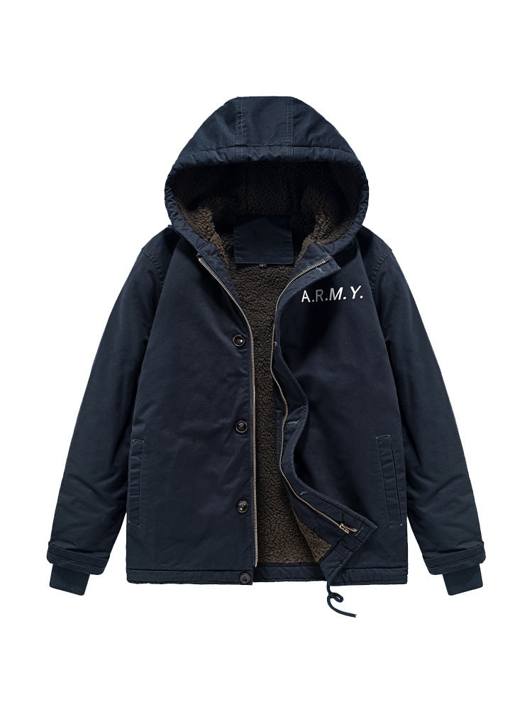 Men's military-inspired thermal hoodie jacket with teddy-sherpa lining and drawstring Chichicherry