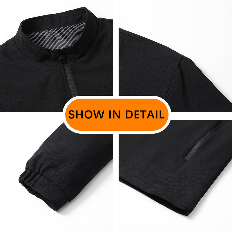 Men's Water-Repellent Softshell Blouson Jacket with Stand-Up Collar, Two-Way Zipper & Striped Lining Chichicherry