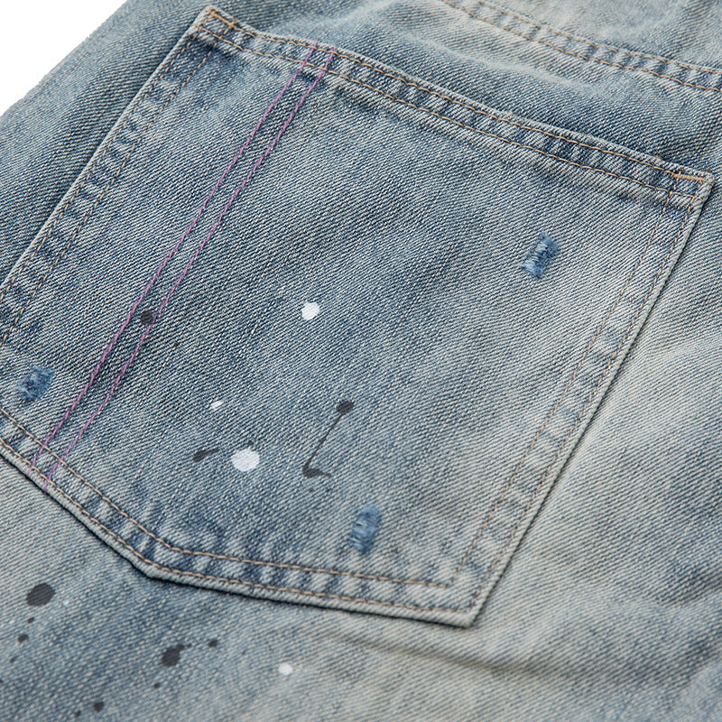 Women's baggy jeans with high waist, cropped leg and paint splatters Chichicherry