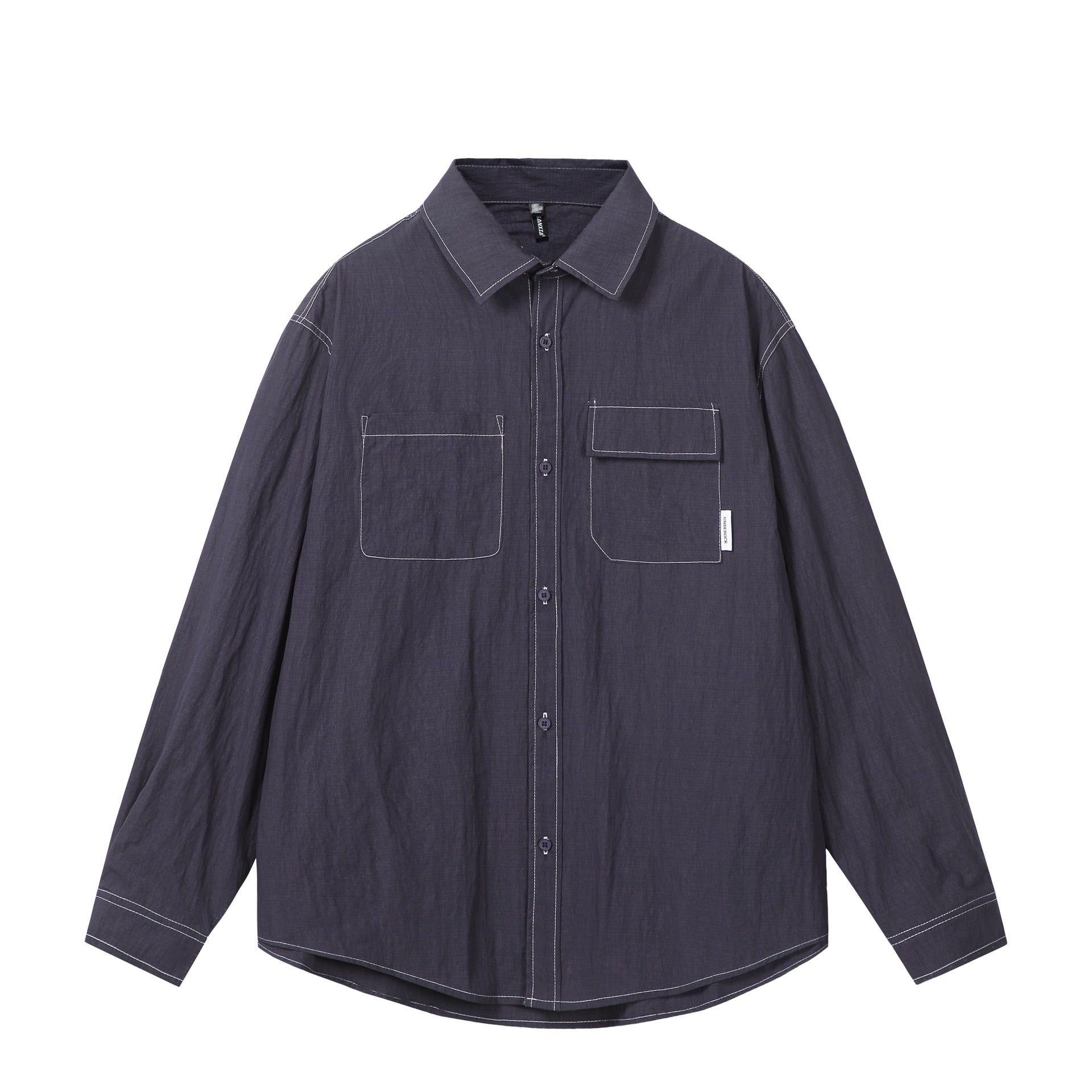 Unisex Oversize Shirt Jacket with prominent contrast stitching and patch chest pockets Chichicherry