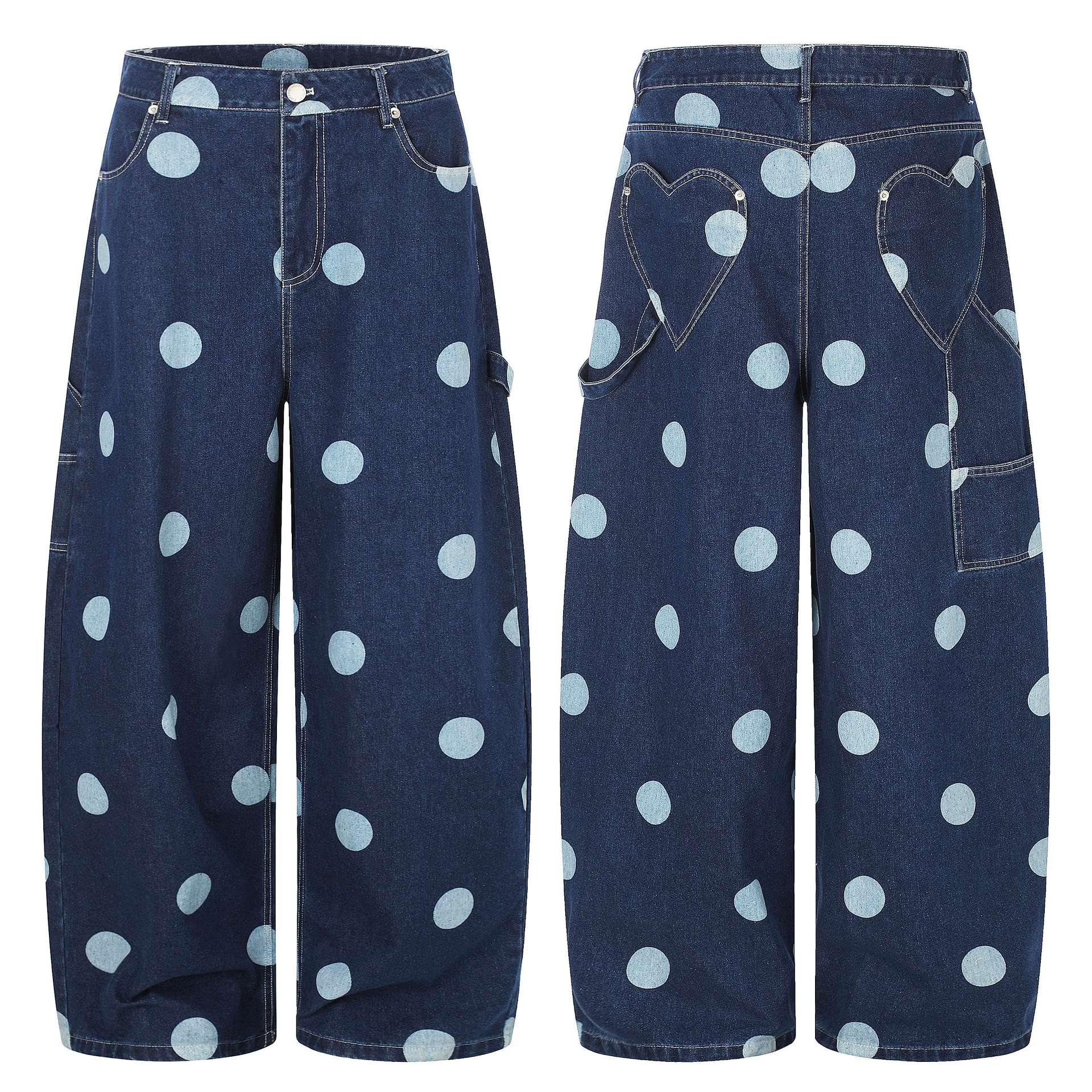 Women's High-Waisted Culotte Jeans with Wide Leg and Polka Dot Pattern Chichicherry