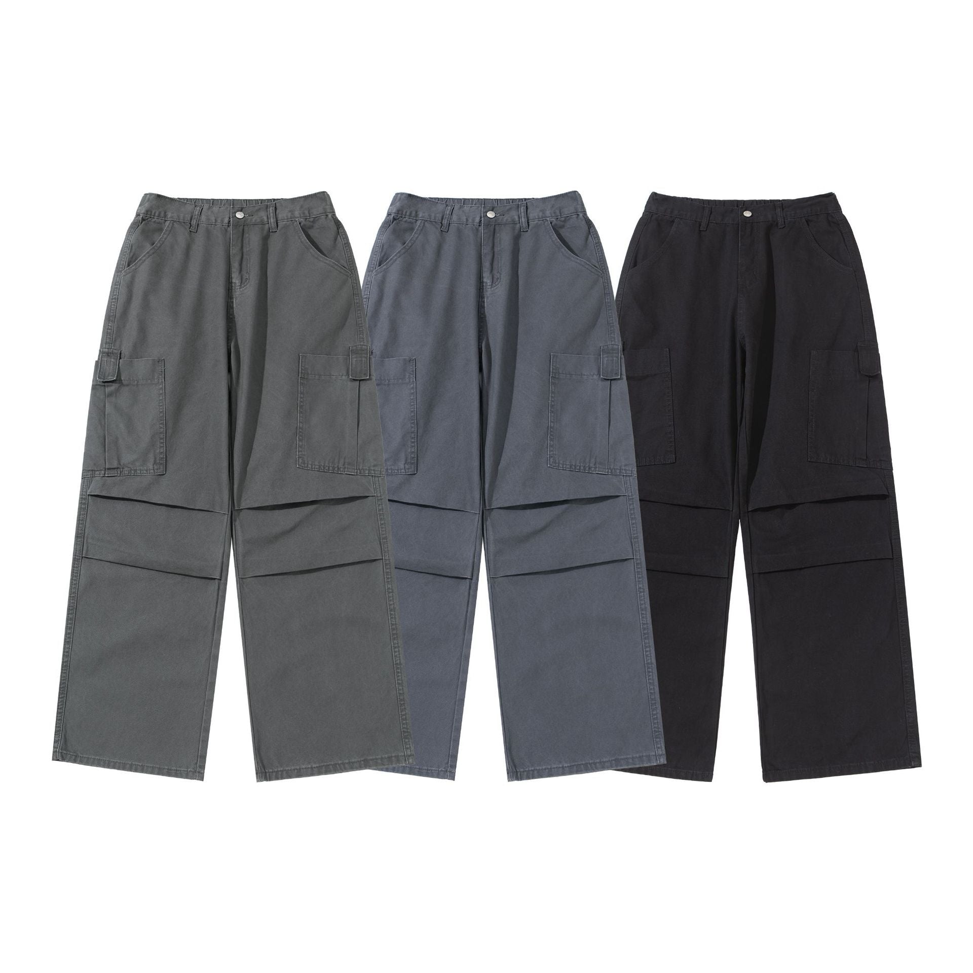 Women's Wide High-Waist Cargo Pants with Applied Pockets and Reinforced Knee Areas Chichicherry
