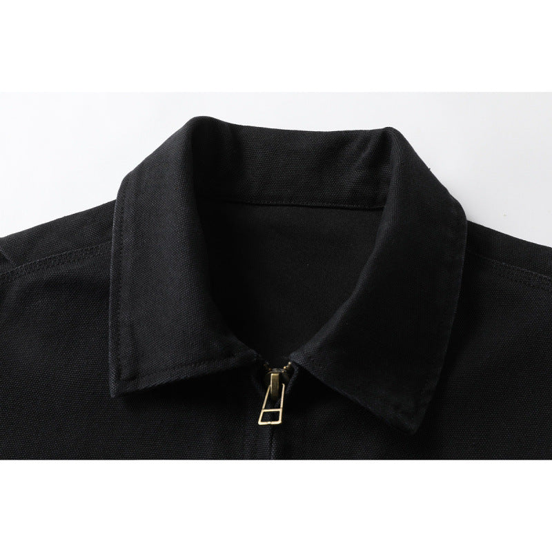 Men's short jacket in boxy cut made of canvas with shirt collar and welt pockets Chichicherry